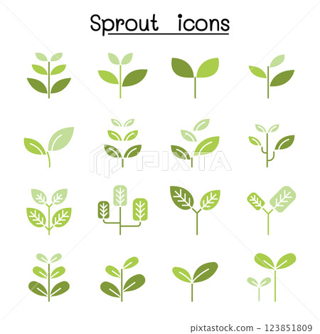 Sprout, treetop, tree, plant icon set in flat color style 123851809