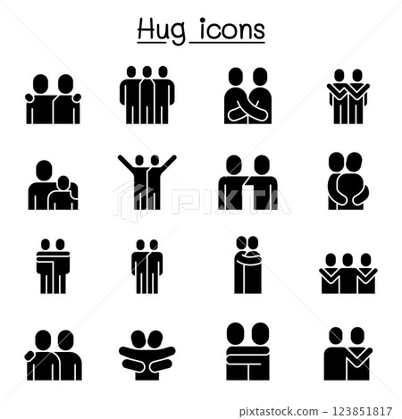 Love, hug, friendship, relationship icon set in glyph style Love, hug, friendship, relationship icon set in glyph style 123851817