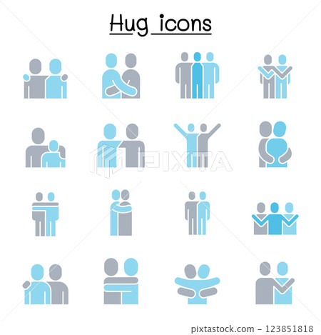 Love, hug, friendship, relationship icon set in flat color style Love, hug, friendship, relationship icon set in flat color style 123851818