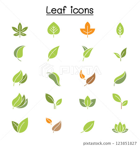 Leaf icon set in flat color style 123851827