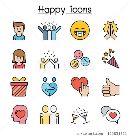 Happy icon set in colorline style 123851831