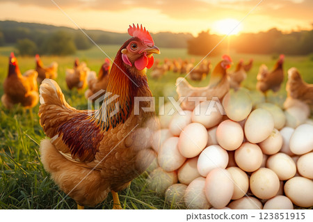 Farm to table organic egg production concept Farm to table organic egg production concept 123851915