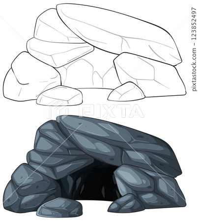 Stylized Rock Cave Illustration 123852497