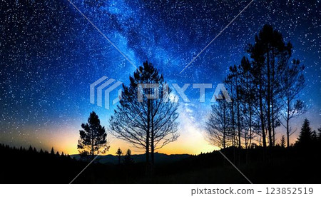 森林中浮現出奇幻而神秘的星空 123852519