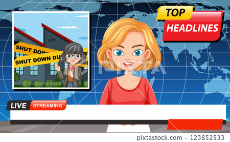Animated News Broadcast Illustration 123852533