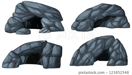Stylized Rock Cave Illustrations Set 123852548