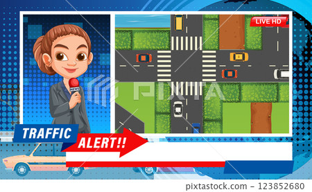 Animated Traffic News Alert Illustration 123852680