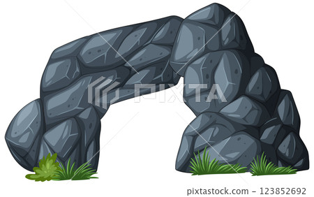 Rock Arch with Grass Illustration 123852692