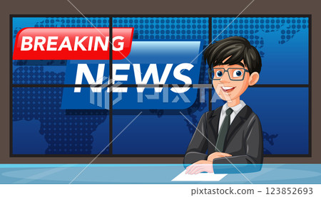 Animated News Anchor Illustration 123852693