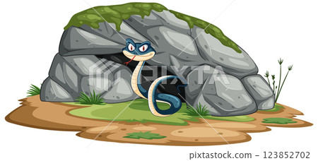 Cartoon Snake in Rocky Habitat Cartoon Snake in Rocky Habitat 123852702