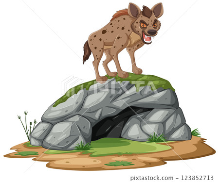 Hyena Standing on Rocky Outcrop 123852713