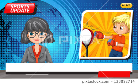Animated Sports News Broadcast Illustration Animated Sports News Broadcast Illustration 123852714