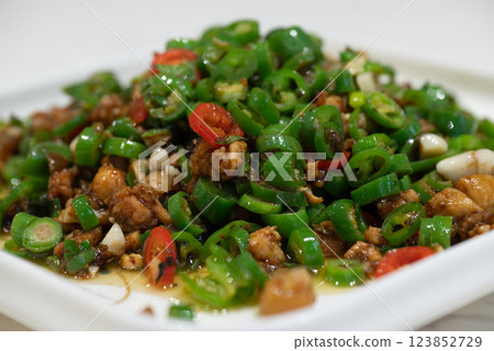 JiMiYaCai - Chinese Stir-Fry with Green Chili Peppers and Garlic JiMiYaCai - Chinese Stir-Fry with Green Chili Peppers and Garlic 123852729