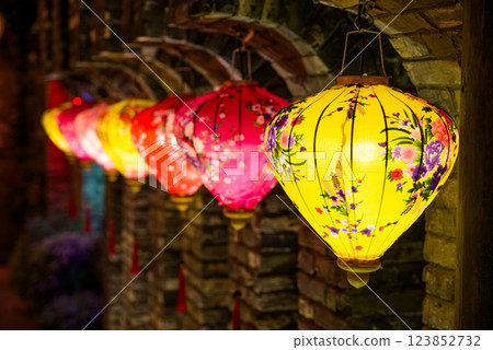 Decorative Ethnic Lanterns at Night in China 123852732