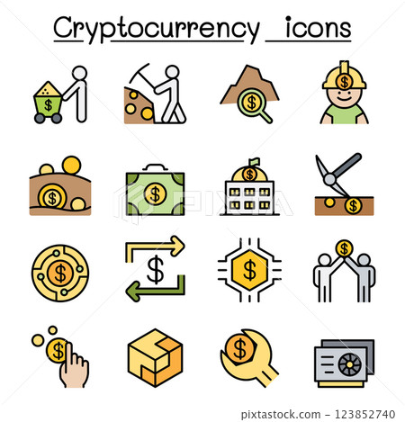 Cryptocurrency icon set in colorline style 123852740