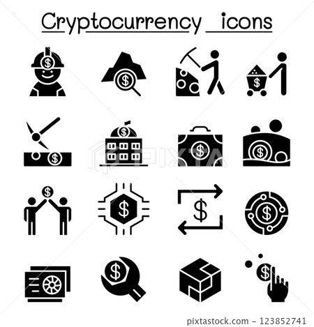 Cryptocurrency icon set in glyph style 123852741