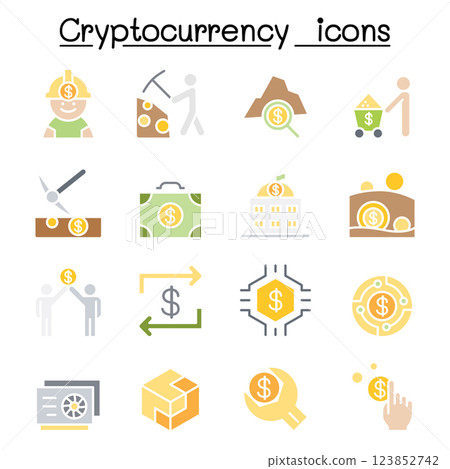 Cryptocurrency icon set in flat color style 123852742