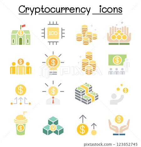 Cryptocurrency icon set in flat color style 123852745