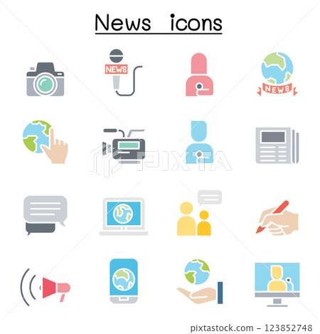 News icon set in flat color style 123852748