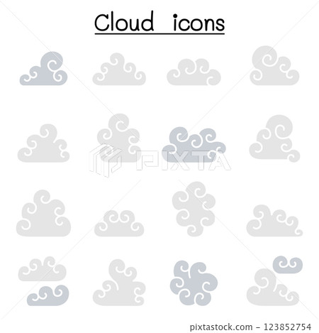 Curl Cloud icon set in flat color style Curl Cloud icon set in flat color style 123852754