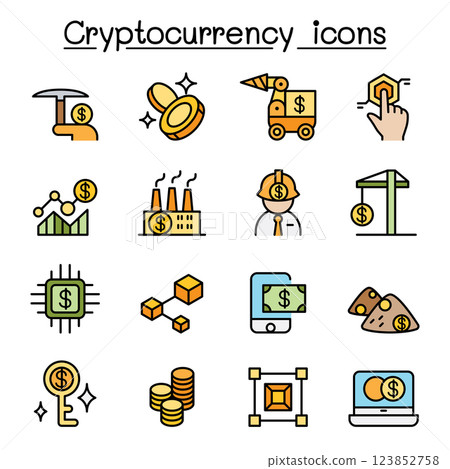 Cryptocurrency , Blockchain and ICO icon set in colorline style 123852758