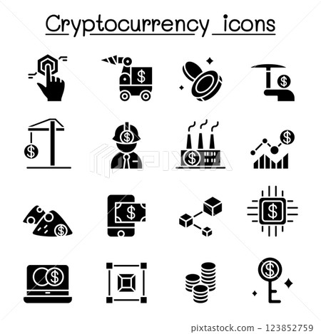 Cryptocurrency , Blockchain and ICO icon set in glyph style 123852759