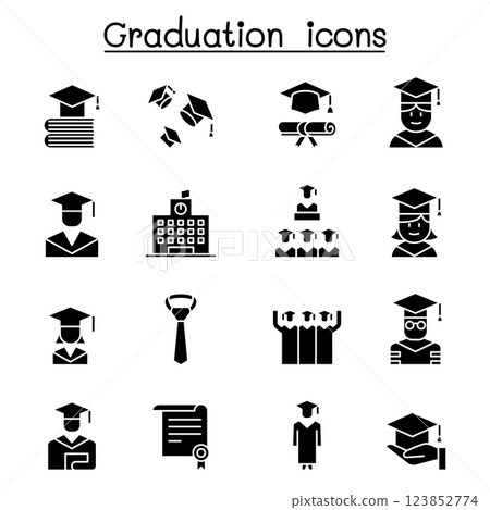Graduation and commencement icon set in glyph style 123852774