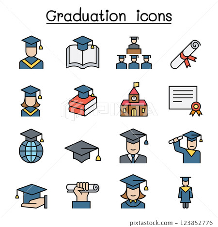 Graduation icon set in colorline style Graduation icon set in colorline style 123852776