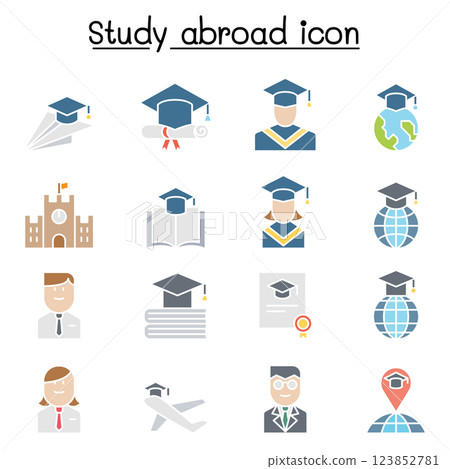 Study abroad icon set in flat color style 123852781