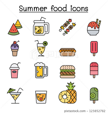 Summer food icon set in colorline style 123852782