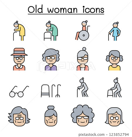 Grandmother, Grandma, old woman icon set 123852794