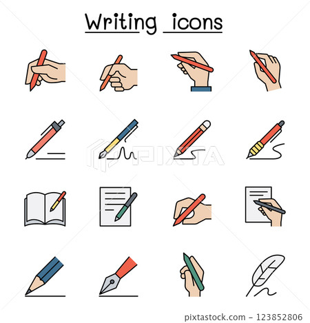Writing icon set in colorline style 123852806