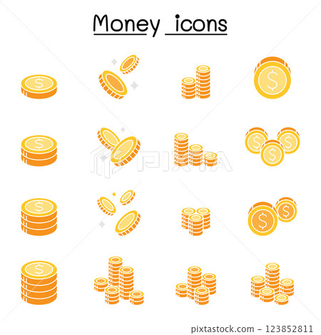 Money and coin icon set in flat color style 123852811