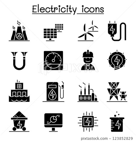Electricity industry icon set in glyph style Electricity industry icon set in glyph style 123852829