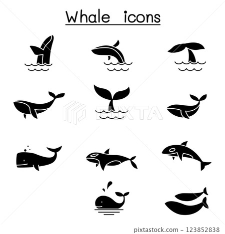 Whale icon set in glyph style Whale icon set in glyph style 123852838
