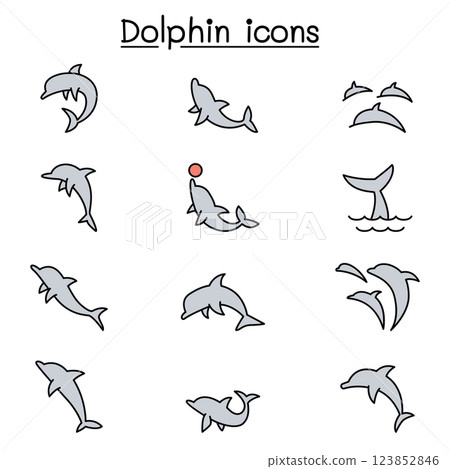 Dolphin icon set in colorline style Dolphin icon set in colorline style 123852846