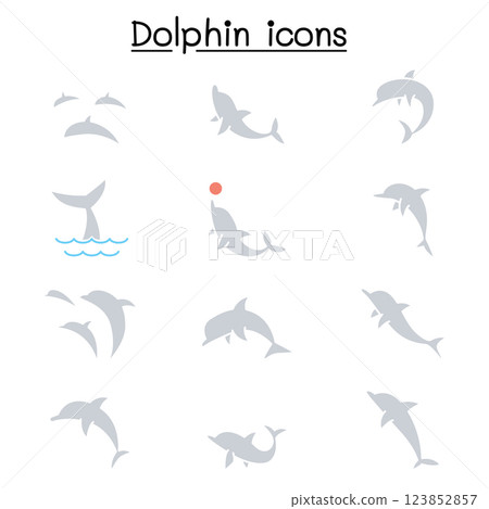 Dolphin icon set in flat color style 123852857
