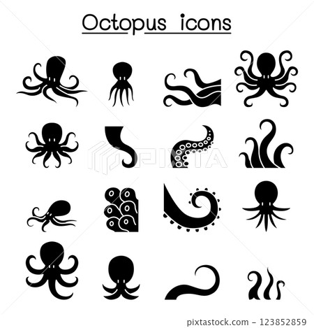 Octopus icon set in glyph style 123852859