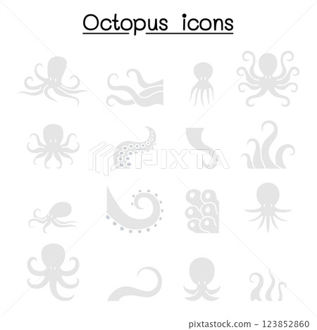 Octopus icon set in flat color style 123852860