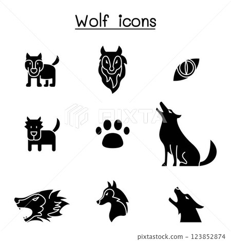 Wolf icon set vector illustration graphic design in glyph style Wolf icon set vector illustration graphic design in glyph style 123852874