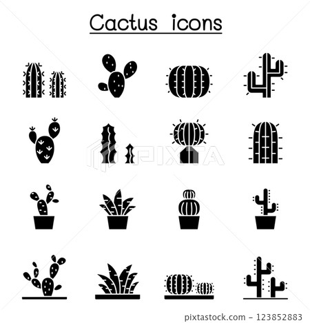 Cactus and succulent plant icon set in glyph style 123852883