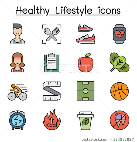 Loss weight, diet, healthy life style icon set in colorline style 123852927
