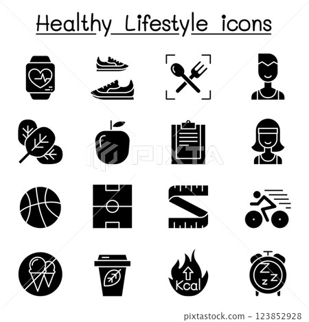 Loss weight, diet, healthy life style icon set in glyph style 123852928