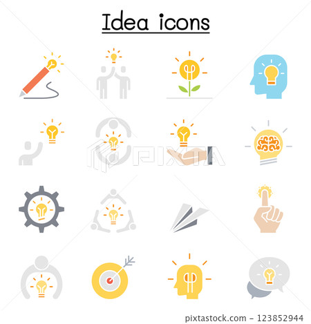 Idea, thinking, planning, Strategy, development, imagine icon set in flat color style Idea, thinking, planning, Strategy, development, imagine icon set in flat color style 123852944
