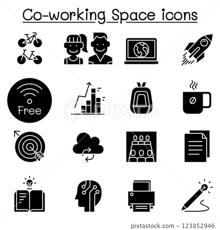 Co-working space icon set in glyph style Co-working space icon set in glyph style 123852946