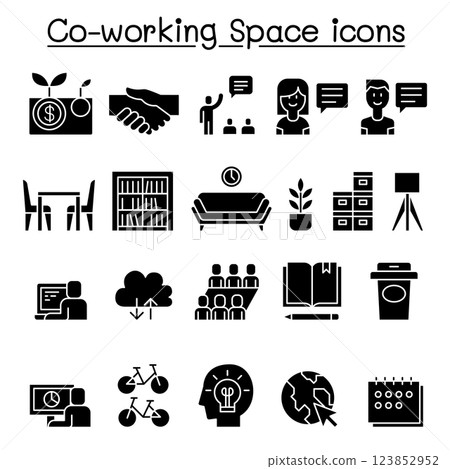 Co-working space icon set in glyph style Co-working space icon set in glyph style 123852952