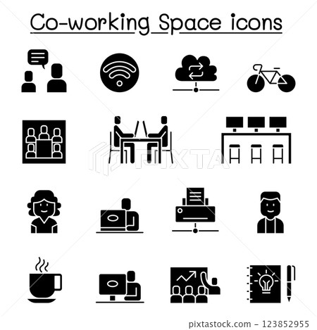 Co working space icon set in glyph style Co working space icon set in glyph style 123852955