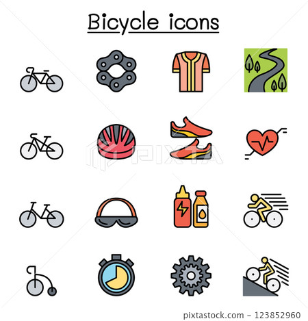 Bicycle icon set in colorline style 123852960