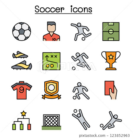 Soccer ,Football icon set in colorline style Soccer ,Football icon set in colorline style 123852963