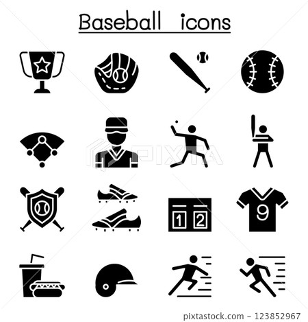 Baseball and softball icon set in glyph style Baseball and softball icon set in glyph style 123852967